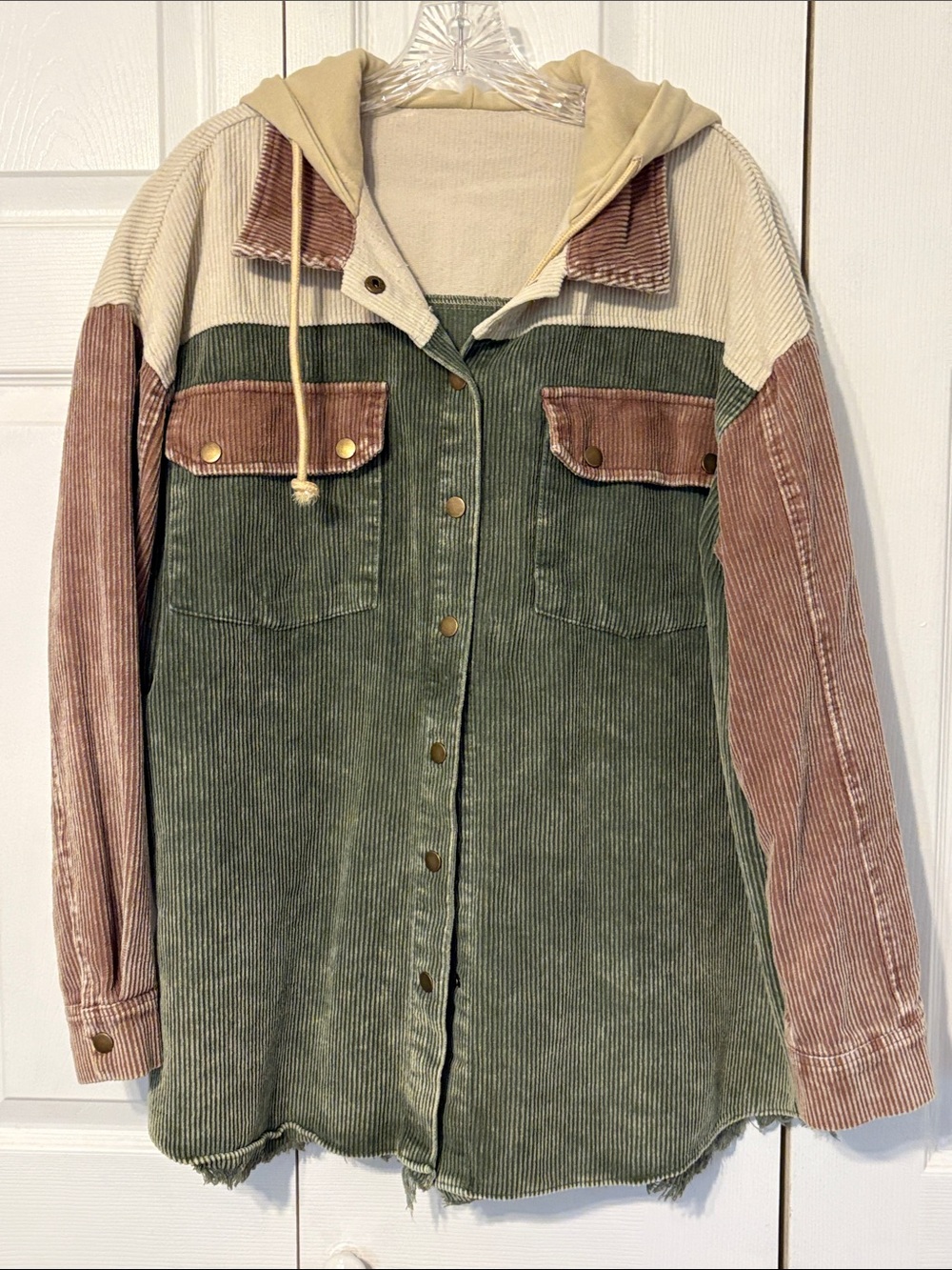 Amazon Multicolor Corduroy Hooded Jacket - Green, Brown, Cream. XL
